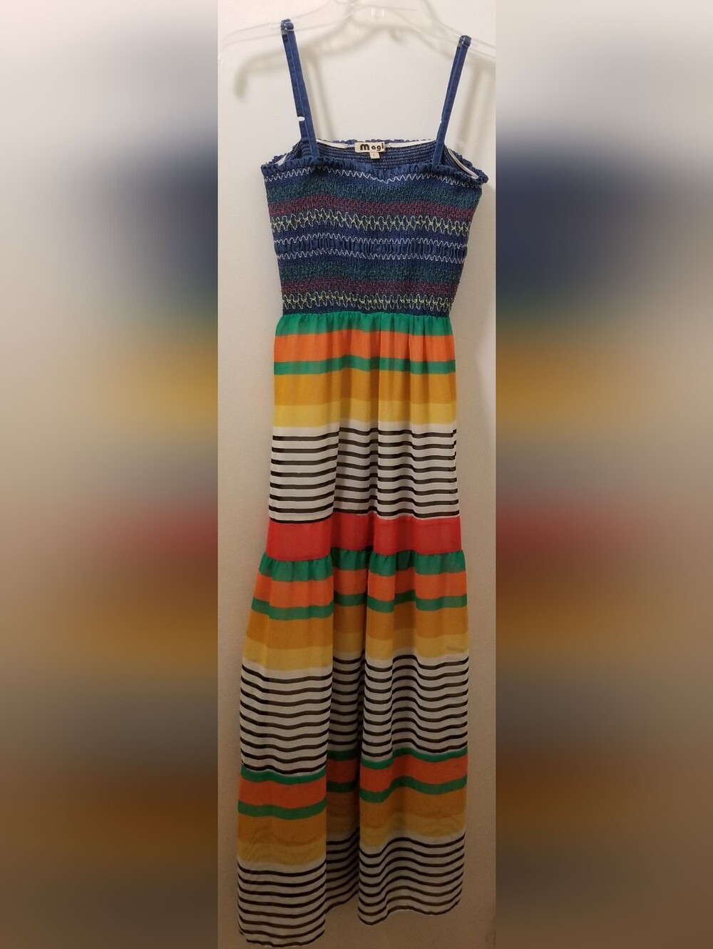 Magic Large Blue, Yellow, Green, Orange, Red, White & Black Striped Maxi Dress